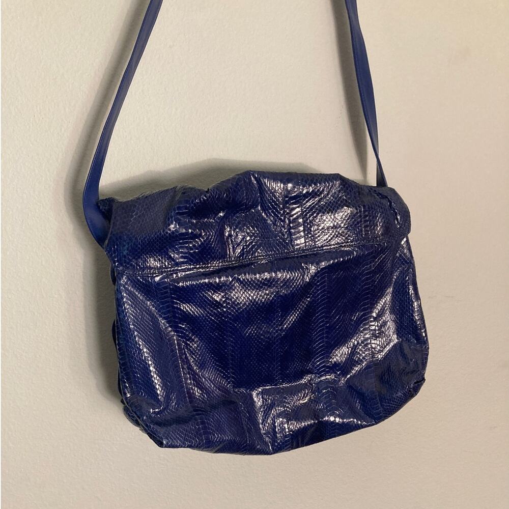 Saks Fifth Avenue Falchi Blue Snakeskin Purse Cinch Impeccable Exterior ~ Repair - Picture 9 of 13